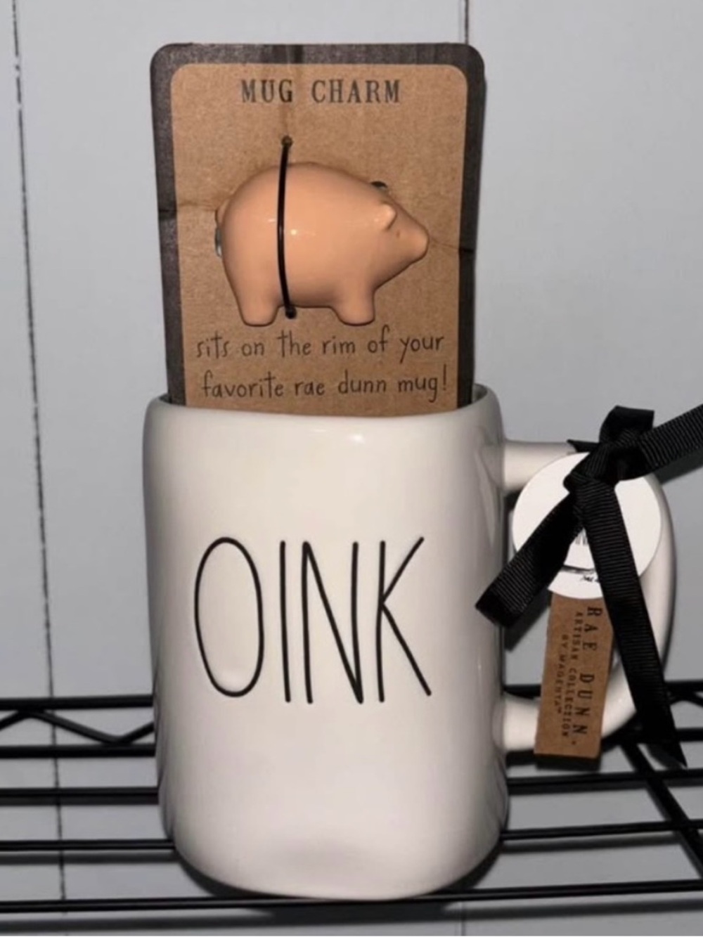 Rae Dunn OINK Ceramic Mug with Pig Mug Charm